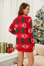 Knit Christmas Tree Print Fitted Mini Dresses