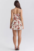 Satin Strap Tulle Puff Lace Trim Mini Floral Dress