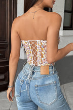 Floral Embroidery Boned Sheer Corset Crop Top