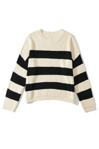 Loose-fitting, Versatile Striped Contrast-color Pullover Knitted Sweater