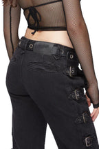 Y2K Buckle Detail Fitted Flare Jean
