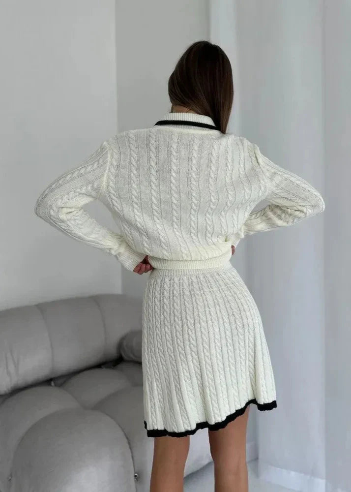 Cable Knit Buttoned Sweater Dress Set