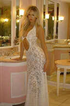 Kliou Lace Halter Maxi Dress