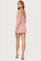 Chiffon Mini Beaded Ruffled SideSeam Sequin Dress