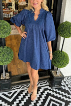 Women's Puff Sleeve Leaf Jacquard Mini Dress