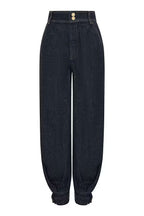 Luna Denim High Rise Pocket Adjustable Buckle Ankle Strap Harem Pants