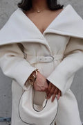 Wool Blend Wide Lapel Belted Overcoat