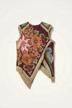 Stunning Floral Print Asymmetric Tassel Trim Scarf Top