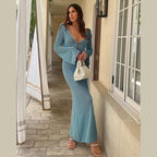 Crochet Fishtail Flare Sleeve Maxi Dress