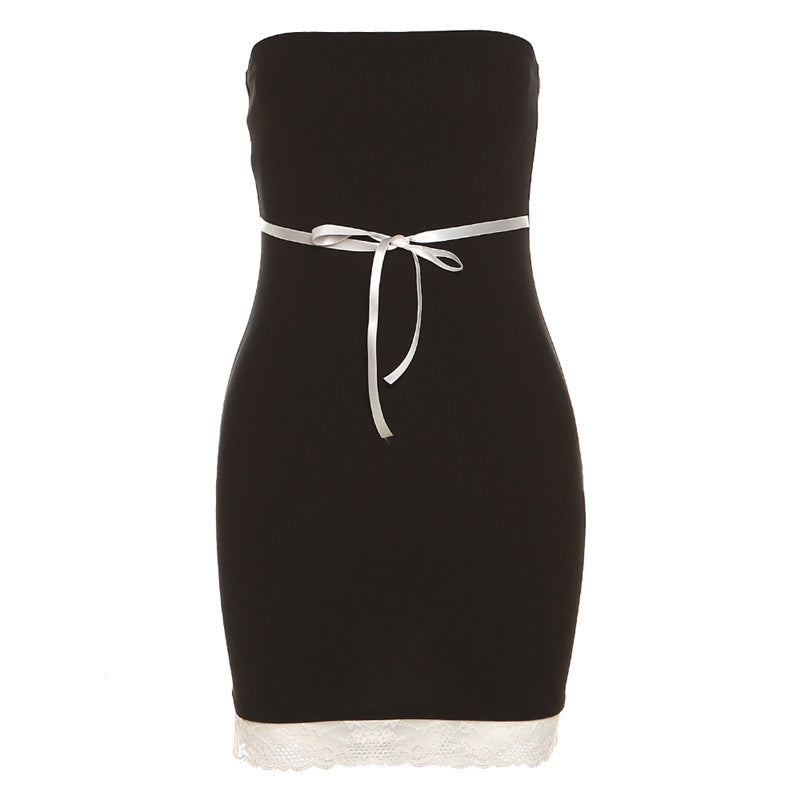 Black Tie Bow Bandeau Mini Dress