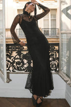 Sexy Lace Patchwork Fitted Cutout Maxi Dress
