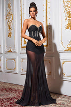 Rhinestone Mesh Bandage Strapless Bodycon Party Dress
