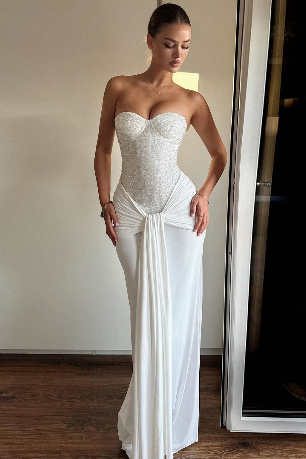 Sexy Strapless Rhinestone High Waist Bodycon Dress
