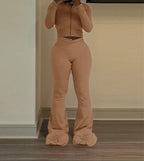 Flared Sleeve Crop Pants Knit Set