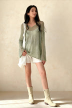 Knitted Openwork Loose Long Sleeve Chic Blouse