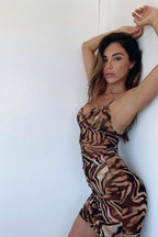 Animal Print Low-Cut Slip Party Dress