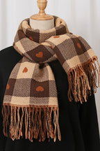 Faux Cashmere Double-Sided Heart Plaid Fringed Scarf