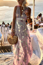 Vacation style waist shaping slim figure party sexy V-neck long dress