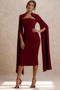 Cape Sleeve Slit Bodycon Midi Dress