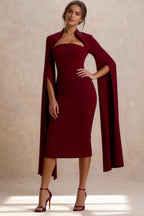Cape Sleeve Slit Bodycon Midi Dress