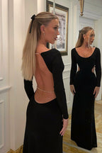 Backless Chain Long Sleeve Split Party Dress