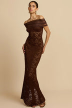 Lace See-Through Off-Shoulder Fishtail Party Dress