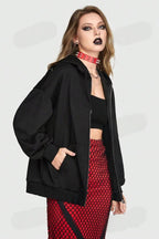Spider Web Letter Print Punk Zip Hoodie