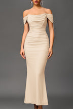 Fishbone Mesh Pleated Backless Bodycon Dress
