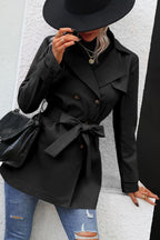 Double Breasted Tie Front Casual Fashion Coat