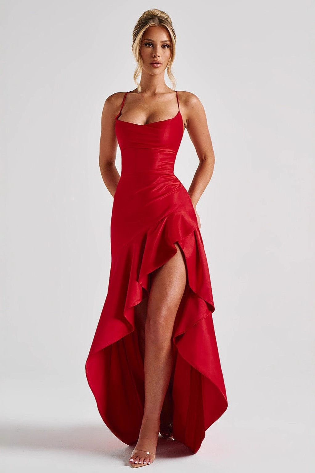 Backless LaceUp Satin Silk Dress