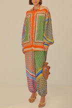 Brazil's Joyful Spirit Colorful Unique Print Elastic Waist Pocketed Loose Bloomer Pants