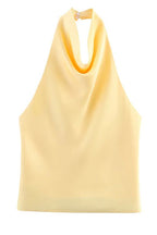 Chic Halter Cowl Neck Sleeveless Satin Top