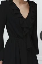 Chiffon Ruffled V Neck Midi Dress