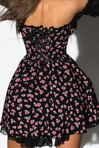 Chiffon Patchwork Strapless A Line Floral Dress