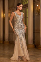 Sleeveless V Neck Sequin Mermaid Prom Dress