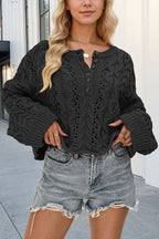 Solid Color Loose Long-sleeved Openwork Cable Knit Sweater