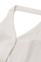 Vintage Collar Asymmetric Button Front Two Piece Vest Skirt Set