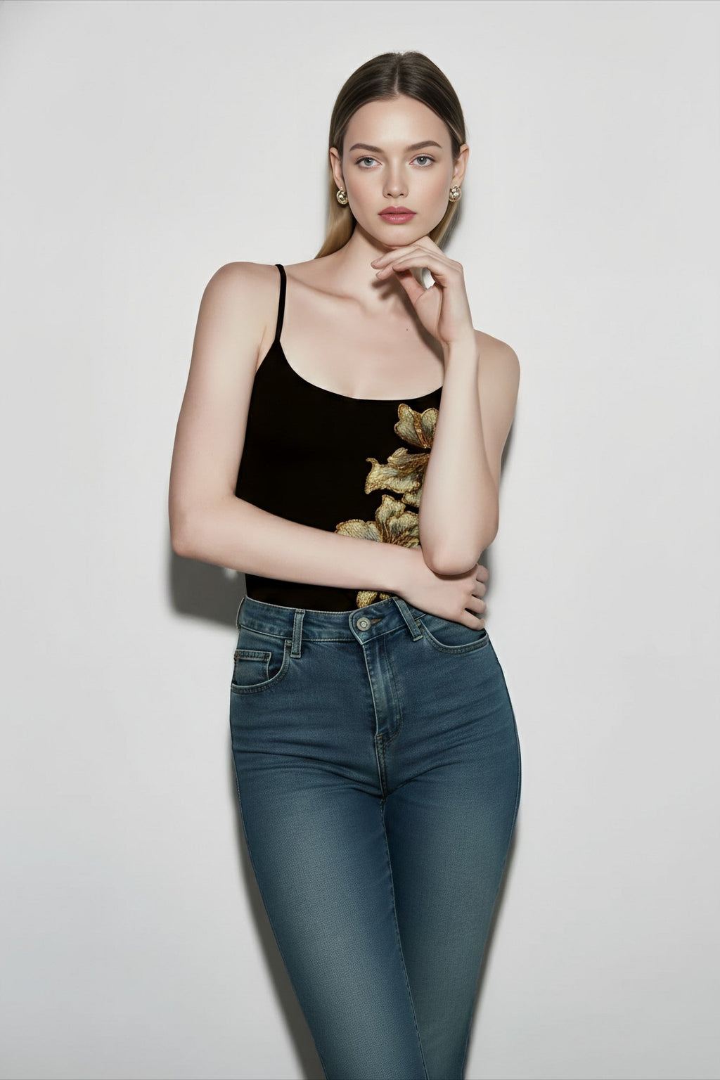 Glitter floral going out cami top