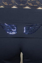 Solid Wing Sequin Embroidered Casual Pants