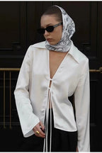 V-Neck Tie-Front Blouse