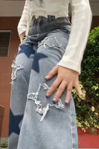 Vintage Star Print Wide Leg Jeans