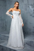 French Off Shoulder Long Sleeve Mesh Prom Dress