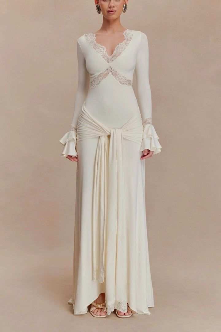 Bell Sleeve Lace Trim Birthday Dress