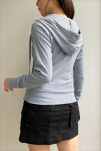 Gray Hooded ZipUp Cropped Hoodie