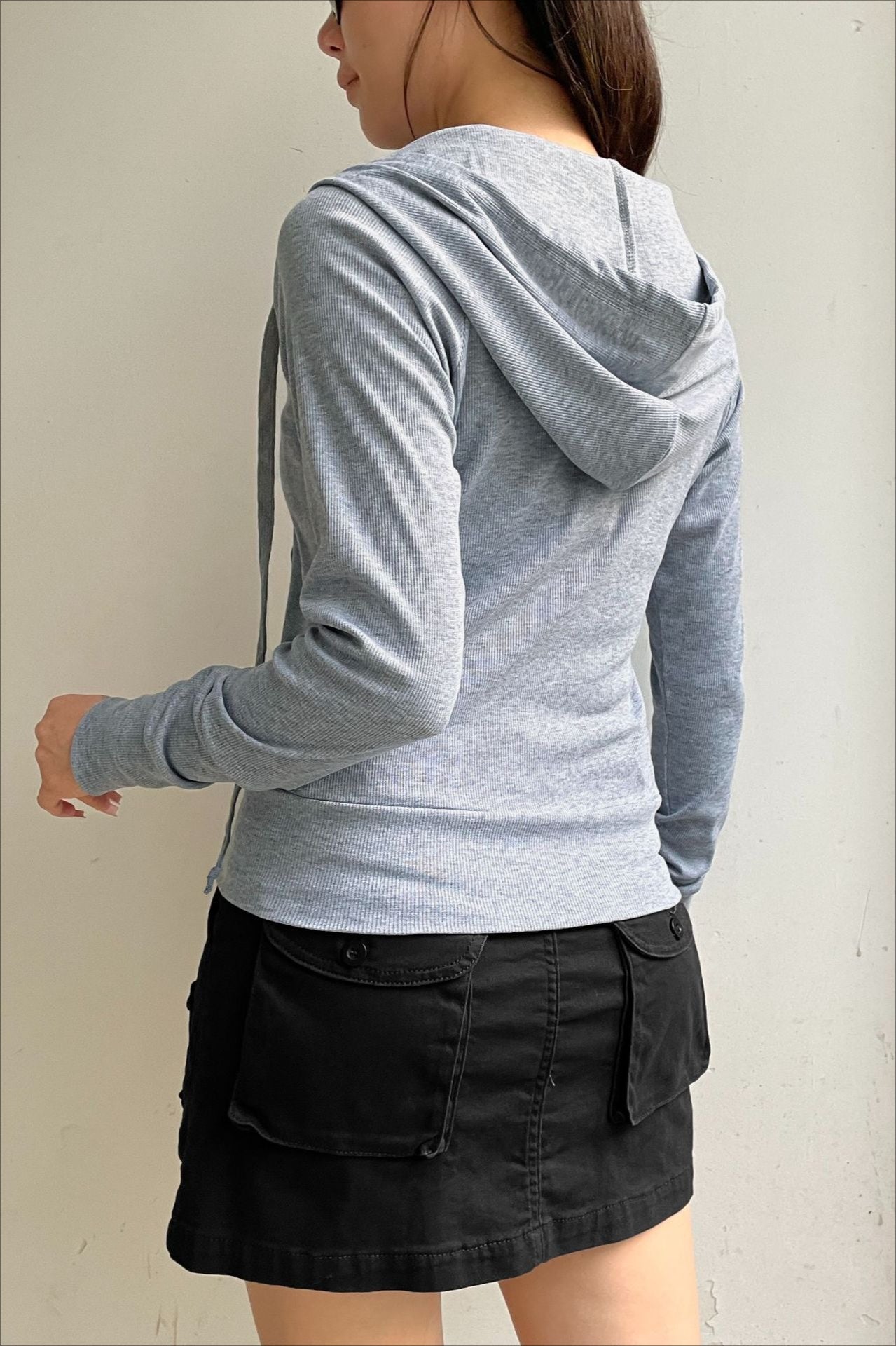 Gray Hooded ZipUp Cropped Hoodie