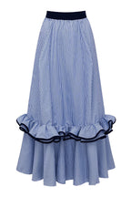 Striped Print Elegant Ruffle Trim Vacation Maxi Skirt