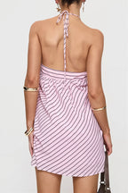 Elegant Striped Halter Mini Dress