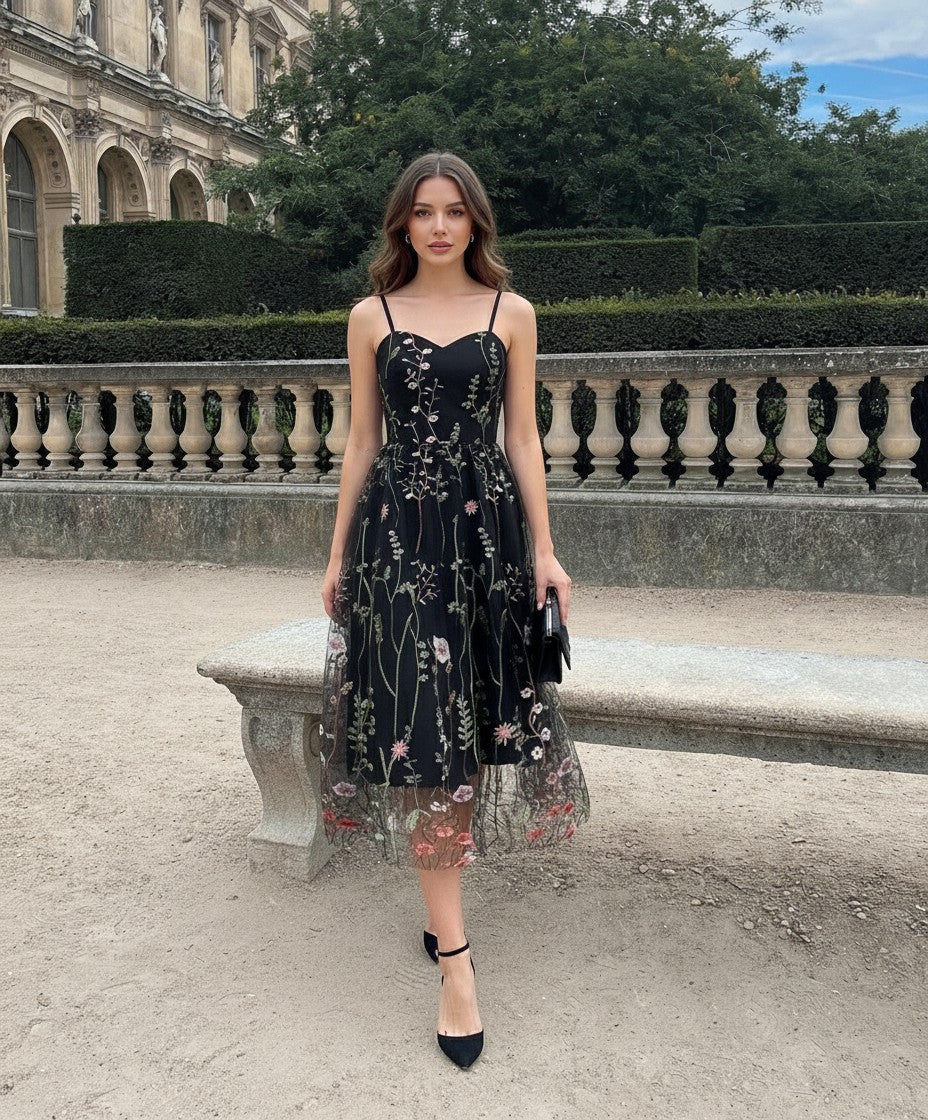 Party Mesh Flowered A Embroidery for Gown Line Summer