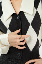 Black Diamond Layered Knit Cardigan Attached Vest