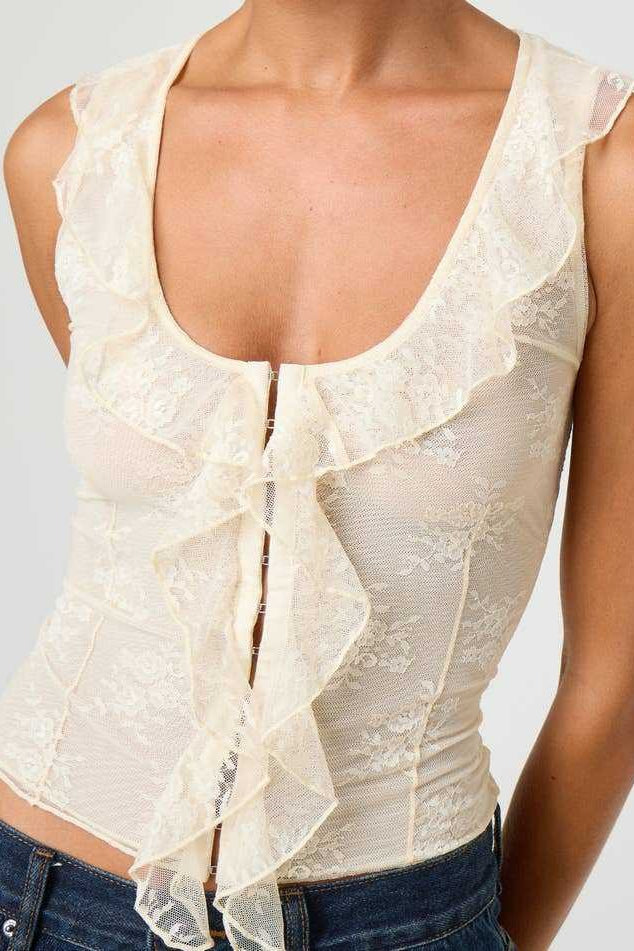Chic Ruffle Detail Lace Up Corset Tank Top